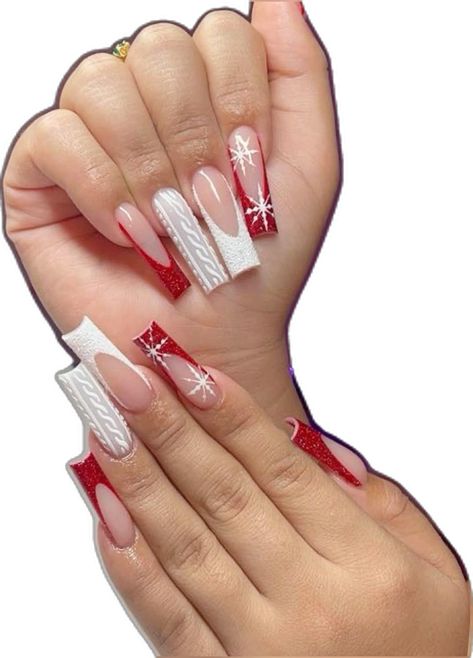 Nails 2023 Christmas Red And White, Christmas Nail Sets Simple, Nail Inspo 2023 Christmas, Red Christmas Nails Baddie, Christmas Nails 2023 Long, Nail Ideas For Christmas 2023, Christmas Nails Inspo 2023, Red And White Winter Nails, Winter Christmas Nails Acrylic Red