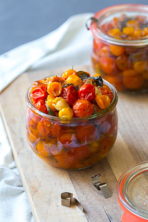 Cherry Tomato Confit, Tomato Confit, Confit Recipes, Cherry Tomato Recipes, Roasted Cherry, Pizza Flavors, Roasted Cherry Tomatoes, Cherry Tomato, Garden Recipes