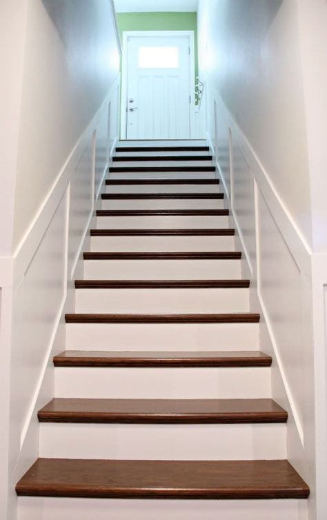 Our Sad Staircase… And a DIY PLAN! | Designer Trapped in a Lawyer's Body| DIY Staircase Remodel | Stair Covers | Stair Caps | Stair Facing | Stair Refacing | Stair Parts | Hardwood Stairs Diy Stairs Makeover, Basement Stairs Ideas, Stair Kits, Stair Makeover, White Stairs, Diy Staircase, Stairs Makeover, Staircase Remodel, Staircase Makeover