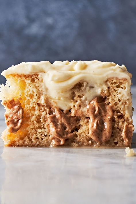 Cinnamon Roll Poke Cake Cinnamon Roll Poke Cake, Birthday Cake Fudge, Birthday Cake Popcorn, Boston Cream Poke Cake, Strawberry Crunch Cake, Banana Pudding Poke Cake, Cake Ball Recipes, Peach Dump Cake, Strawberry Shortcake Ice Cream