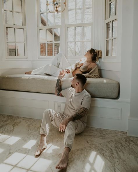 editorial in home engagement photoshoot with natural light, cozy aesthetic Home Engagement Photoshoot, Spring Shoot, Home Engagement, Couple Pic, Be Intentional, Amazing Friends, Cozy Aesthetic, Couples Photos, Engagement Photoshoot