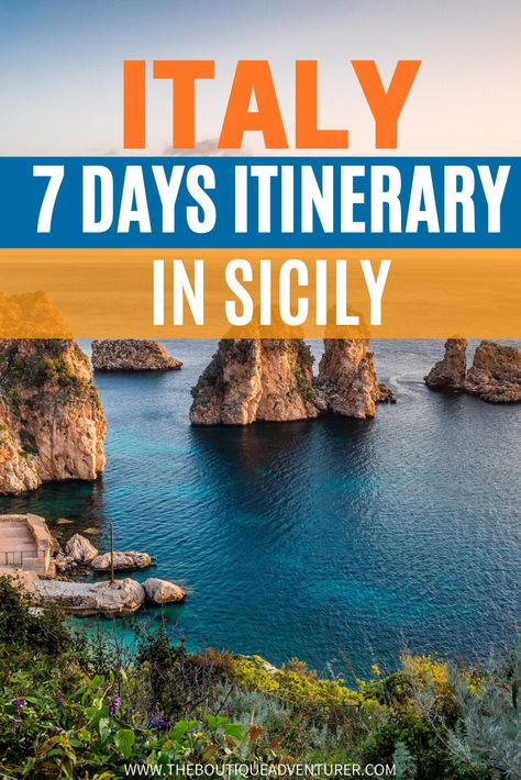 Planning a trip to Sicily Italy? I highly recommend this stunning island as a destination. It has beautiful views, a volcano, stunning waters and most of all amazing food! However, it is quite a big island so if you have one week it can be difficult to choose where to go. If you like boutique hotels and unique experiences – and to eat! – this is the 7 Days Sicily Travel Itinerary for you! #italy #sicily Sicily Itinerary 10 Days, Sicily Travel Guide, One Week In Sicily, Sicily Trip, Sicily Itinerary, One Day In Messina Sicily, Europe Adventure, Italy Sicily, Itinerary Ideas