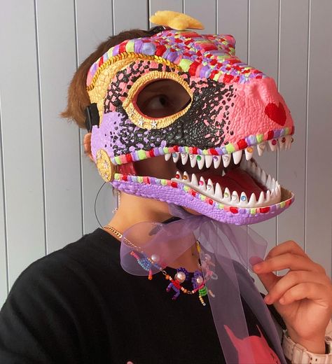 Clown Dino Mask, Dino Mask Ideas, Dino Masks, Cool Mask, Dino Mask, Dinosaur Mask, Dinosaur Head, Wolf Mask, Animal Tails