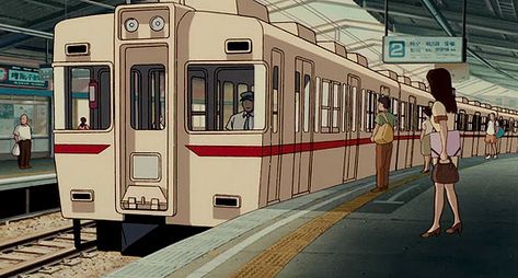 Anime Subway Background, Anime Train Station Aesthetic, Background Artist, Whisper Of The Heart, Train Illustration, Ghibli Artwork, Studio Ghibli Movies, Studio Ghibli Art, Japan Aesthetic