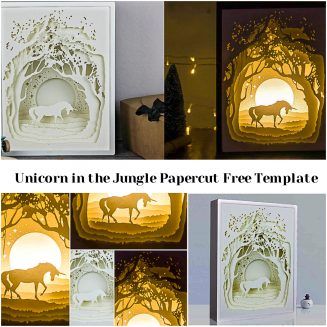 Unicorn in the jungle papercut free template | Free download Paper Cut Art Templates, Paper Template Free, Light Box Diy, 3d Templates, Shadow Light Box, Papercut Template, Diy Shadow Box, Paper Carving, Paper Cutout Art