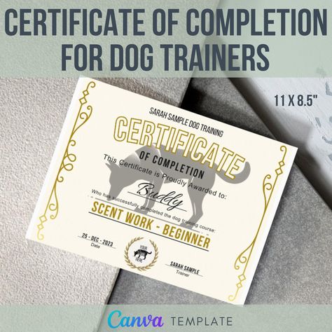 Graduation Certificate, Training Certificate, New Goals, Certificate Of Completion, Something To Remember, Change Text, Dog Trainer, Canva Template, Dog Training