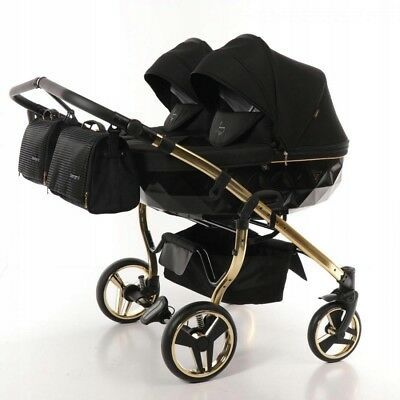 Premium Twin Pram Junama Diamond S Duo Gold Black Double Buggy Baby Twins | eBay Luxury Baby Nursery, Quinny Stroller, Twin Car, Yoyo Stroller, Twin Strollers Infants, Luxury Stroller, Twin Pram, Baby Trolley, Baby Announcement Photoshoot