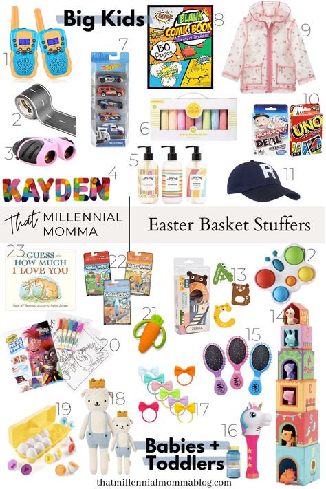 Easter basket stuffers for toddlers, babies, and older kids. Plus ideas for useful alternatives to the actual basket like rain boots and pool floats! | #easterbasketideas #easterbaskets #easterbasketstuffers | thatmillennialmommablog.com Rain Boot Easter Basket Ideas, Family Easter Basket, Easter Basket Alternatives, Easter Basket Gifts, Unique Easter Baskets, Ideas Regalo, Basket Gifts, Uno Card Game, Easter Basket Stuffers