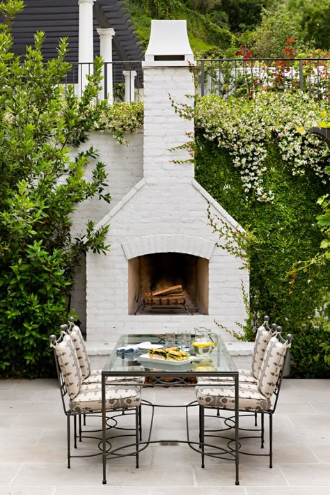 Terrace Fireplace, Outdoor Fireplace Brick, Bel Air California, Diy Outdoor Fireplace, Exterior Fireplace, Outdoor Fireplace Designs, Outdoor Fireplace Patio, Outdoor Patio Designs, Backyard Fireplace