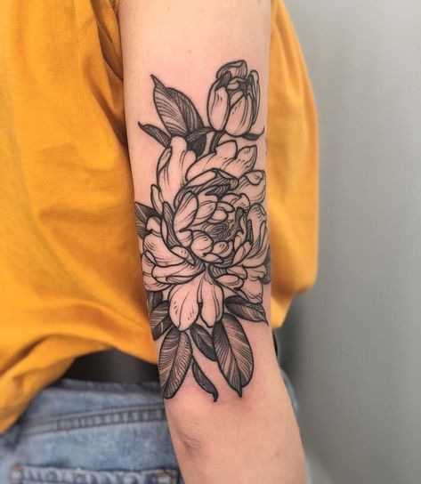 Elbow Tattoo Ideas, Above Elbow Tattoo, Magnolia Tattoo, Nouveau Tattoo, Elbow Tattoo, Elbow Tattoos, Disney Tattoo, Full Sleeve Tattoos, Warrior Tattoo