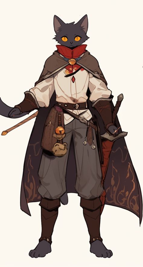 Catfolk Character Design, Cat Boy Character Design, Cat Dnd Character, Star Themed Character Design, Tabaxi Character Design, Cat People Character Design, Tabaxi Pirate, Cat Human Hybrid, Nonbinary Character Design