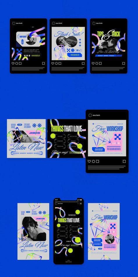 Blue Y2K Fashion Instagram Pack - Social Media Templates Adobe Illustrator Photoshop Y2k Instagram Post Ideas, Denim Social Media Post, Y2k Social Media Design, Y2k Social Media, Digital Visualization, Y2k Design, Instagram Graphics, Instagram Background, Blue Y2k