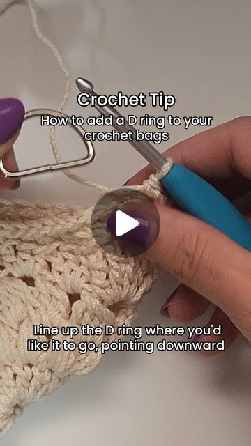 Loospie Daisy Crochet by Elle Boulton on Instagram: "Crochet Tip! How to add a d ring to your crochet purses!  This tupnisbaqesome because adding d rings to your crochet bags can take them to the next level, more secure and professional!   Save for later!   #crochettip #tiptuesday #crochetbag #grannysquare #grannycore #grannysquaretherapy #crochetersofinstagram #Crochet #crochetpattern #fiberartist #amigurumi #art #handmade #crafty #creative #crochetcommunity #crochetaddict #yarn #yarnlover #amigurumipattern #smallbusiness #diy #fyp #foryou #foryoupage #reels" Purse Strap Crochet Pattern, Crochet Bag Closure Ideas, Crocheted Purse Straps, How To Add Lining To Crochet Bag, How To Crochet A Purse, How To Line A Crochet Bag With Fabric, Crochet Bag Strap Pattern, Crochet Purse Handles, Crochet Purse Strap