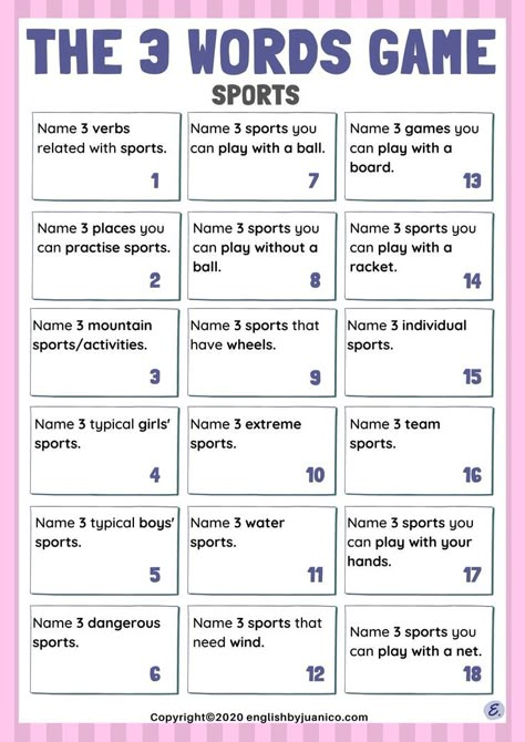 Game For Two People, The 3 Words Game, English Vocabulary Games, Esl Vocabulary Games, Speaking Activities English, Your Insecurities, Learn Vocabulary, Esl Vocabulary, English Games