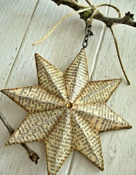 #christmasstar #merrychristmasstarbucks #christmasstartshere Christmas Star Crafts, Stary Papier, Sheet Music Crafts, Old Book Crafts, Christmas Star Decorations, Paper Christmas Ornaments, Stars Craft, Paper Ornaments, Old Book Pages