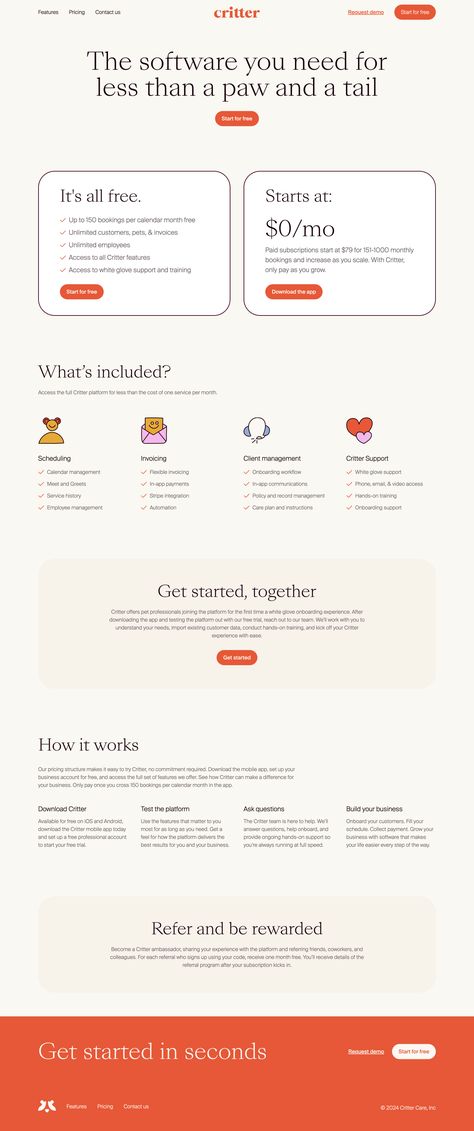 Critter pricing Landing Page #webdesign #website #landingpage #ui #ux #design #responsivedesign #saas #landing #onepage #homepage #illustrations #userinterface #startup, #saas, #web, #pricing, #testimonials, #features, #aboutus Steps Website Design, Pricing Page Ui Design, Features Section Web Design, Testimonials Web Design, Testimonial Design, Web Design Pricing, Saas Landing Page, Startup Website, Landing Page Ui