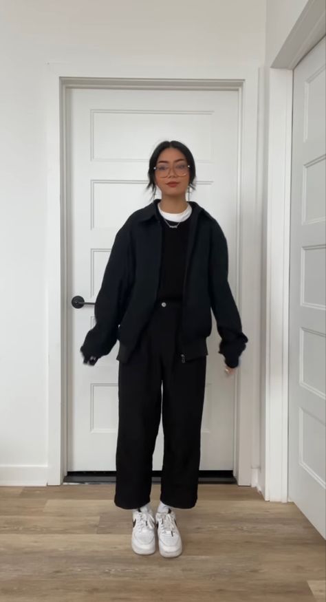 Masculine Female Outfits Plus Size, All Black Korean Outfit, Megmurayama Outfits, Grunge Work Outfit, Black Outfits Casual, Black Pants Outfits, Work Fits, Causual Outfits, Outfit Goals