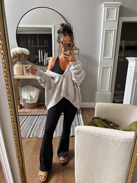 ✨ Comfy Cozy Work Outfit, Fall Outfit Jumpsuit, Jumpsuit With Sweater Over It, Lounge Jumpsuit Outfit, Comfy Cozy Winter Outfits, Cozy Postpartum Outfits, Athletic Jumpsuit Outfit Winter, Women Comfortable Outfits, Jumpsuit And Sweater Outfit