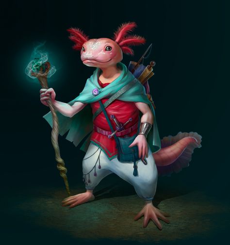 Axolotl In A Bucket, Axolotl Character, Minecraft Axolotl, Bio Art, Creature Drawings, Dungeons And Dragons Characters, Fantasy Rpg, Monster Art, Personality Traits