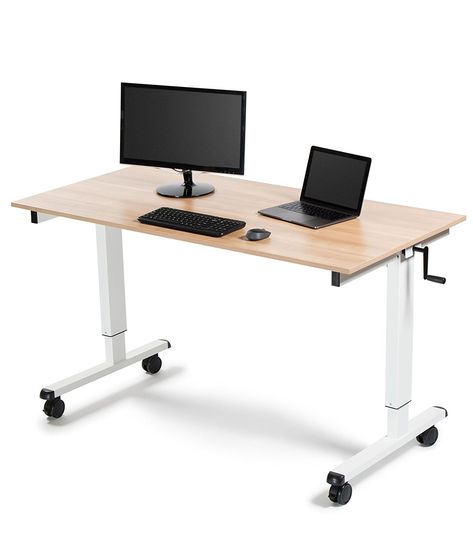 Amazon.com : 60" Crank Adjustable Height Standing Desk (Black Frame / Teak Top) : Office Products Rolling Standing Desk, Classy Desk, Pretty Desks, Desk Black, Adjustable Height Standing Desk, Stand Up Desk, Sit To Stand, Adjustable Standing Desk, Sit Stand Desk