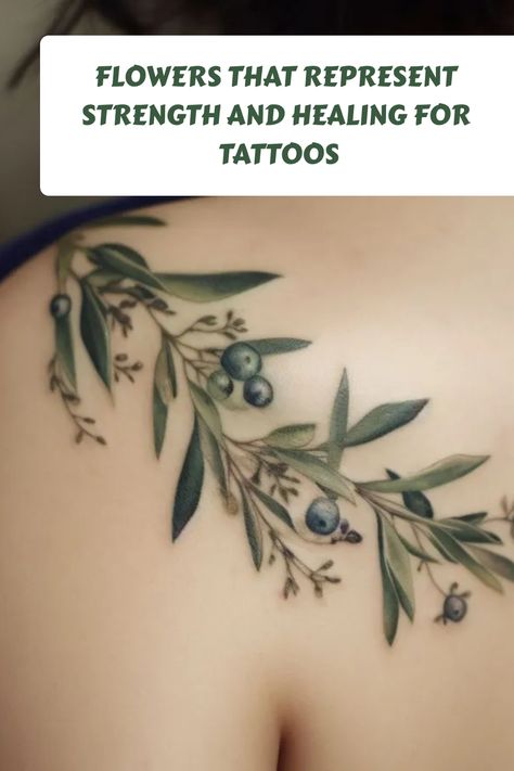 Tattoos have become a popular form of self-expression, and for many, they hold significant meaning. Tattoos To Represent Healing, Flowers That Symbolize Strength, Meaning Of Flowers Tattoos, Sage Tattoo Ideas, Plant Arm Tattoos For Women, Flowers That Represent Strength, Flora Tattoos For Women, Green Vine Tattoo, Greenery Tattoos