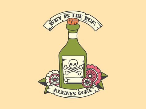 Why Is The Rum Always Gone, Potc Tattoos, Pirate Tattoo Flash, Gone Tattoo, Rum Tattoo, Pirates Of The Caribbean Tattoo, Pirate Tattoos, Go Tattoo, Left Arm Tattoos