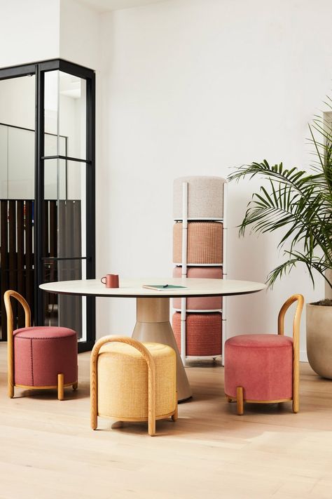 Stools can be upholstered in a range of fabrics. Modular Cabins, Record Room, Flexible Seating, Yanko Design, Design Milk, Design Thinking, Interior Design Firms, Furniture Projects, The Gap