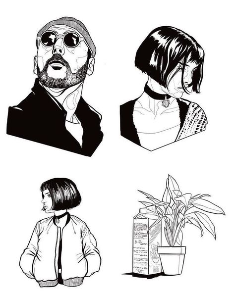 Leon The Professional Fanart, Leon The Professional Drawing, Leon The Professional Tattoo, Leon Drawing, Leon The Professional, Black And White Drawings, Desenho Tattoo, Professional Tattoo, Pew Pew