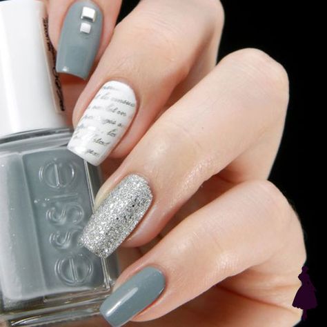 Uñas color gris con brillos Grey Nails, Gel Powder, Gray Nails, Get Nails, Acrylic Nails Coffin, Silver Nails, Fancy Nails, Creative Nails, Gorgeous Nails