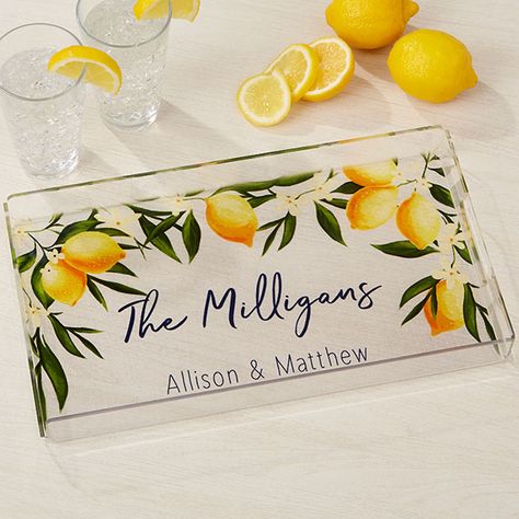 Personalized Flower Pot, Personalized Tray, Personalization Mall, Lemon Design, Serving Tray Decor, Tray Ideas, Tray Design, Lemon Decor, Personalized Acrylic