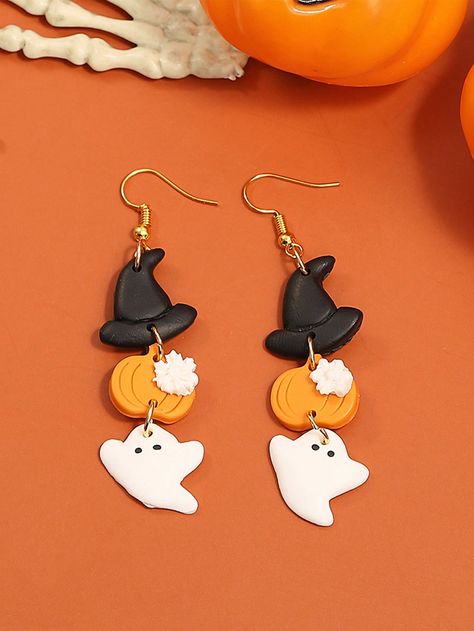 1 par de pendientes colgantes de cerámica suave con diseño de fantasma divertido para mujeres, adecuado para decoración de accesorios de fiesta de Halloween Multicolor Glamour   Arcilla polimérica  Pendientes Largos   Women Fashion Jewelry, size features are:Bust: ,Length: ,Sleeve Length: Ghost Props, Earrings Funny, Ceramic Earrings, Funny Ghost, Pumpkin Earrings, Ceramic Earring, Fall Earrings, Pearl Hoop Earrings, Halloween Earrings