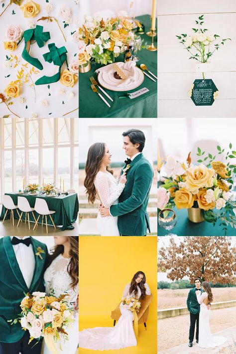 Yellow And Hunter Green Wedding, Emerald Green And Mustard Yellow Wedding, Green Orange Gold Wedding, Yellow And Dark Green Wedding, Green And Yellow Wedding Decor, Yellow And Green Wedding Theme, Yellow Winter Wedding, Yellow Wedding Flowers Centerpiece, Yellow Wedding Decor