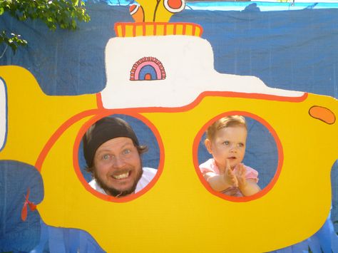 The Yellow Submarine photo booth we set up for our daughter Poppy's 1st Birthday. Yellow Submarine Decorations, The Yellow Submarine Movie, Beatles Baby Shower, Submarine Party, Yellow Submarine Paul, Yellow Submarine Movie, Beat Bugs, Blue Meanies Yellow Submarine, Beatles Birthday Party