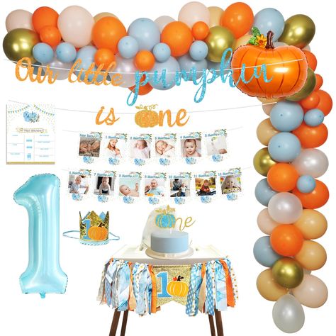 PRICES MAY VARY. Pumpkin First Birthday Party Decorations Includes - 90pcs fall themed balloons, 1pc pumpkin foil balloons, 1pc balloons knot tool, 1pc 5m balloon chain, 1 roll glue dot. our little pumpkin is one banner, pumpkin first birthday high chair banner, pumpkin first birthday crown, pumpkin first birthday milestone poster, pumpkin first birthday photo banner, number 1 foil balloon. Perfect For Fall Themed Party - Suit for fall theme 1st birthday party, pumpkin 1st birthday party, rustic Fall 1st Birthday Party, Thanksgiving 1st Birthday, Pumpkin Patch Birthday Party, Fall First Birthday, Pumpkin Patch Birthday, Fall 1st Birthdays, Birthday Pumpkin, Halloween First Birthday, Halloween 1st Birthdays