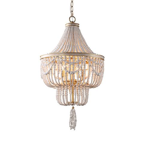 Check out Santini Beaded Chandelier from Shades of Light White Bead Chandelier, Boho French Country, Chandelier For Bedroom, Wood Bead Chandelier, Hamptons House, Chandelier Bedroom, Beaded Chandelier, Large Chandeliers, Candelabra Bulbs