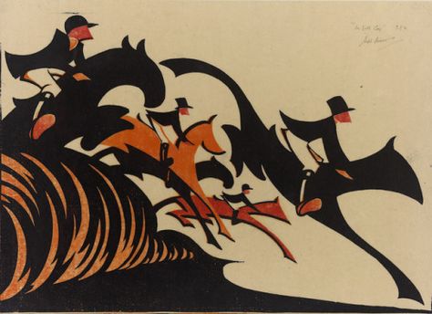 Sybil Andrews Colour Linocut ‘In Full Cry’ 1931. Sybil Andrews, Angie Lewin, St Louis Art Museum, St Louis Art, Lino Prints, Fox Hunting, Original Art For Sale, Canadian Artists, Linocut Prints