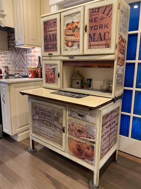 Refurbished Hoosier Cabinet, Vintage Hoosier Cabinet Makeover, Hoosier Cabinet Restoration, Hosier Cabinet, Hoosier Cabinet Makeover, Cabinet Paint Ideas, Antique Hoosier Cabinet, Vintage Furniture Makeover, Diy Furniture Painting