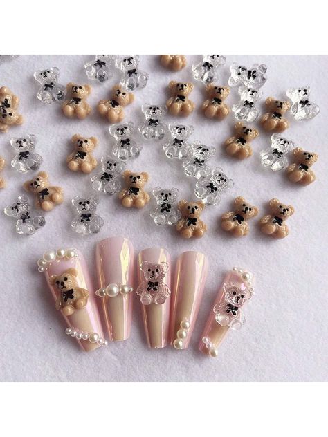 New Arrivals 20pcs/Set 3d Cartoon Bear & Bow Tie, Large Bow, Little Bear, Transparent Khaki Nail Decoration, Perfect For Women's Diy Nails, Phone Cases Nail Charms Nail Gems Nail SuppliesI discovered amazing products on SHEIN.com, come check them out! Khaki Nails, Nail Ornament, Beige Nail, Nail Gems, Bears Nails, Beige Nails, Gem Nails, Pedicure Nail Art, Ornament Kit