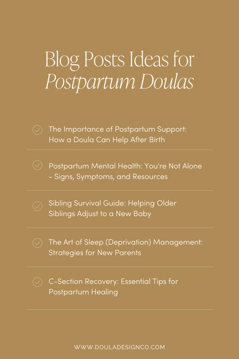 Grab these ready-to-publish blog post ideas tailored for postpartum doulas and start sharing your expertise. Need a quick start? Visit our template shop and choose from the June or Terra templates, both featuring built-in blog pages to make launching your blog effortless. Discover how blogging can improve your website’s SEO and attract more postpartum clients. #postpartumdoulawebsite #doulawebsitedesigninspiration #doulamarketingideas #doulamarketingmaterials Post Partum Doula, Doula Quotes, Postpartum Doula Business, Holistic Birth, Mother Tips, Doula Bag, Becoming A Doula, Mom Inspo, Doula Business