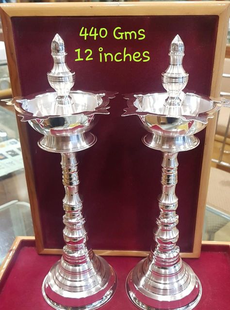 Silver Lamps For Pooja With Price, Pooja Silver Items, Silver Kundulu Designs, Silver Diya, Silver Idols, Puja Ghar, Silver Things, Pooja Decor, Silver Articles