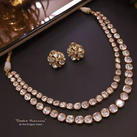 Rookie Nazraana Moissanite Polki Necklace Set Polki Sets Design, Trendy Necklaces Jewelry Trends, Moissanite Jewellery, South Jewellery, Polki Sets, Polki Necklace Set, Dancing Drawings, Choker Necklace Designs, Fancy Jewelry Necklace