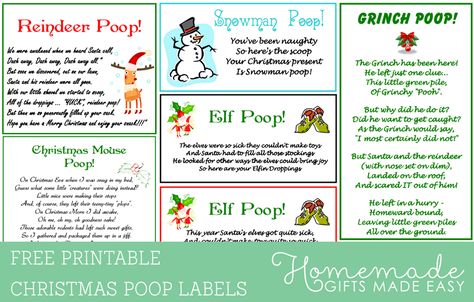 Reindeer Poop and other Christmas Poop printable labels from Homemade-Gifts-Made-Easy.com Elf Poop Printable Free, Reindeer Poop Printable Free, Snowman Poop Printable Free, Grinch Poop Printable Free, Christmas Gag Gifts, Santa Package, Snowman Poop, Reindeer Poop, Sisters Best Friends