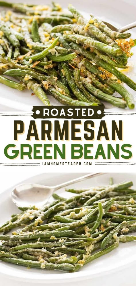 Philly Side Dishes, Roasted Garlic Parmesan Green Beans, Sunday Dinner Ideas Comfort Food, Parmesan Garlic Green Beans, French Green Bean Recipes, Roasted Parmesan Green Beans, Veg Salads, Dinner Veggies, Parmesan Roasted Green Beans