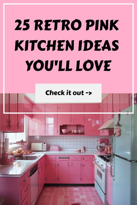 Explore a stunning collection of 25 retro pink kitchen ideas to add a touch of vintage charm to your home decor. From pretty in pink retro kitchens to 1950s vintage-inspired designs, these amazing pink retro kitchen ideas will bring nostalgic vibes into your space. Whether you're looking to revamp your kitchen or simply love the retro aesthetic, these inspiring ideas will help you create a unique and stylish cooking space that stands out from the rest. Coral Pink Kitchen Cabinets, Retro Kitchen Inspiration, Pink Mid Century Kitchen, Turquoise And Pink Kitchen, Pink Victorian Kitchen, Pink And Black Kitchen, Retro Kitchen Ideas, Colorful Dishware, 50s Kitchen Decor