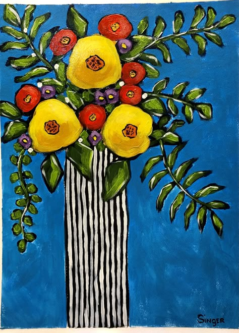 Folk Art Flowers Simple, Ako Kresliť, Whimsical Art Paintings, Folk Art Flowers, Abstract Flower Art, Whimsical Paintings, Abstract Flower Painting, Flower Paintings, Abstract Flower