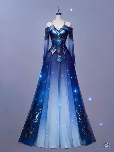 Blue Tint Wedding Dress, Prom Dresses Drawing, Anime Wedding Dress Drawing, Mystical Dresses Fairytale, Stunning Dresses Elegant, Royal Dresses Fantasy, Fantasy Robes, Mystical Dresses, Blue Fantasy Dress