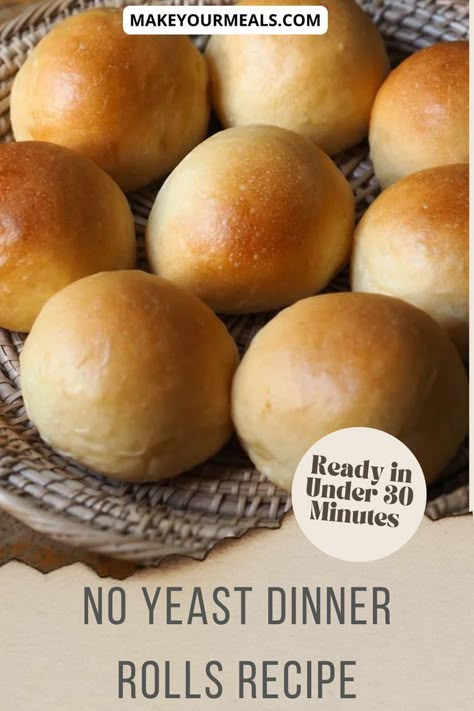 A batch of round no yeast dinner rolls ready to be eaten. From makeyourmeals.com. Quick Rolls Recipe, Dinner Rolls Recipe Easy, Yeast Dinner Rolls Recipe, Easy Homemade Rolls, Dinner Rolls Recipe Homemade, Yeast Dinner Rolls, Quick Dinner Rolls, Easy Yeast Rolls, Rolls Recipe Easy