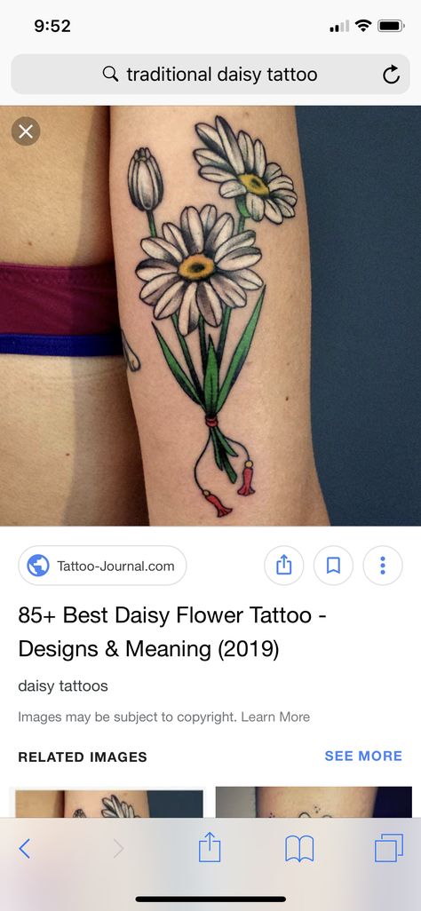 Daisy Tattoo Trad, Traditional Daisy Tattoo, Daisy Neotraditional Tattoo, Detailed Daisy Tattoo, Whimsical Daisy Tattoo, Crazy Daisy Tattoo, Skin Pictures, Daisy Flower Tattoos, Daisy Tattoo