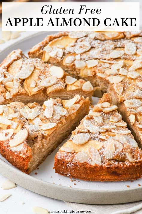 This Apple and Almond Cake is a deliciously light, moist and flavourful gluten-free dessert. It combines a soft almond meal cake, melt-in-your-mouth apple slices and simple flaked almond topping. Apple Gluten Free Dessert, Healthy Apple Recipes Desserts, Apple Cake Gluten Free, Almond Meal Cake, Gluten Free Apple Desserts, Almond Flour Recipes Desserts, Apple Almond Cake, Gluten Free Almond Cake, Apple And Almond Cake