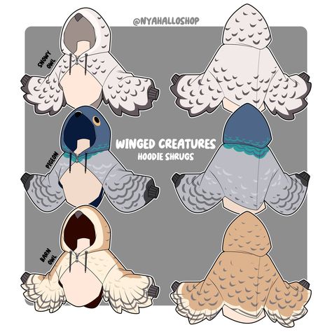 are you birdbrained? 🐦🧠 then you need these shrugs!!! which one is BEST?! #snowyowl #pigeonsupremacy😩🤞 #picoftheday #barnowl #pigeonpower #birdbrainfashion #avianinspired #wildlifefashion #birdloversunite Clothes For Winged Characters, Bird Inspired Outfit, Forshorting Poses Reference, Winged Creatures, Clothing Design Sketches, Drawing Anime Clothes, Dress Design Sketches, Snowy Owl, Whimsical Fashion